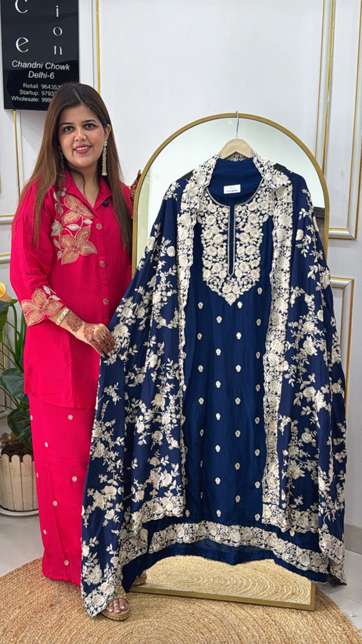 Designer Crepe Shirt with Allover Parsi Embroidery and Heavy Parsi Work Dupatta GF 285