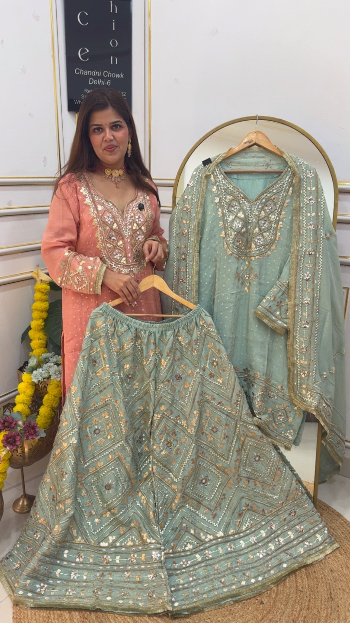 Exclusive Designer pure Gota and mirror work ready to wear with full heavy work Sharara style (upto size 44) GF685