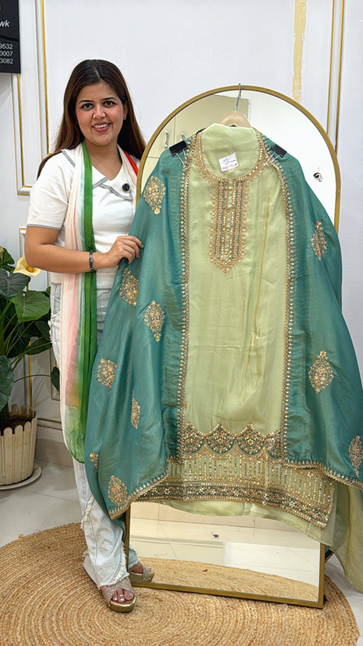 Ultra Luxury Soft Shimmer Tissue Suit with Premium All-Over Work & Contrast Dupatta GF 471