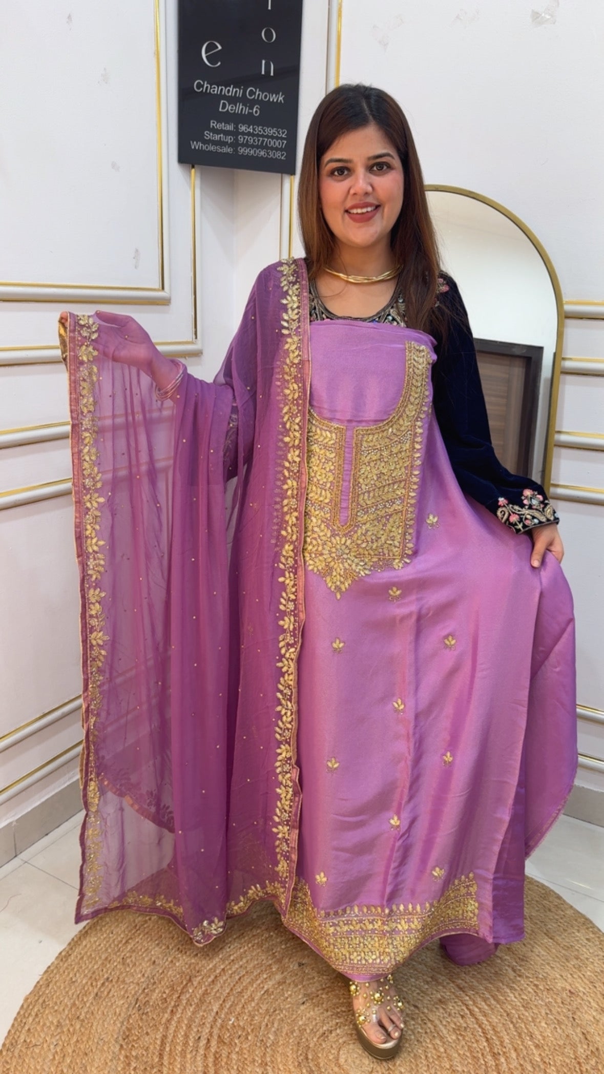 Handwork special partywear designer suit material with unique handwork detailing all over dupatta GF878