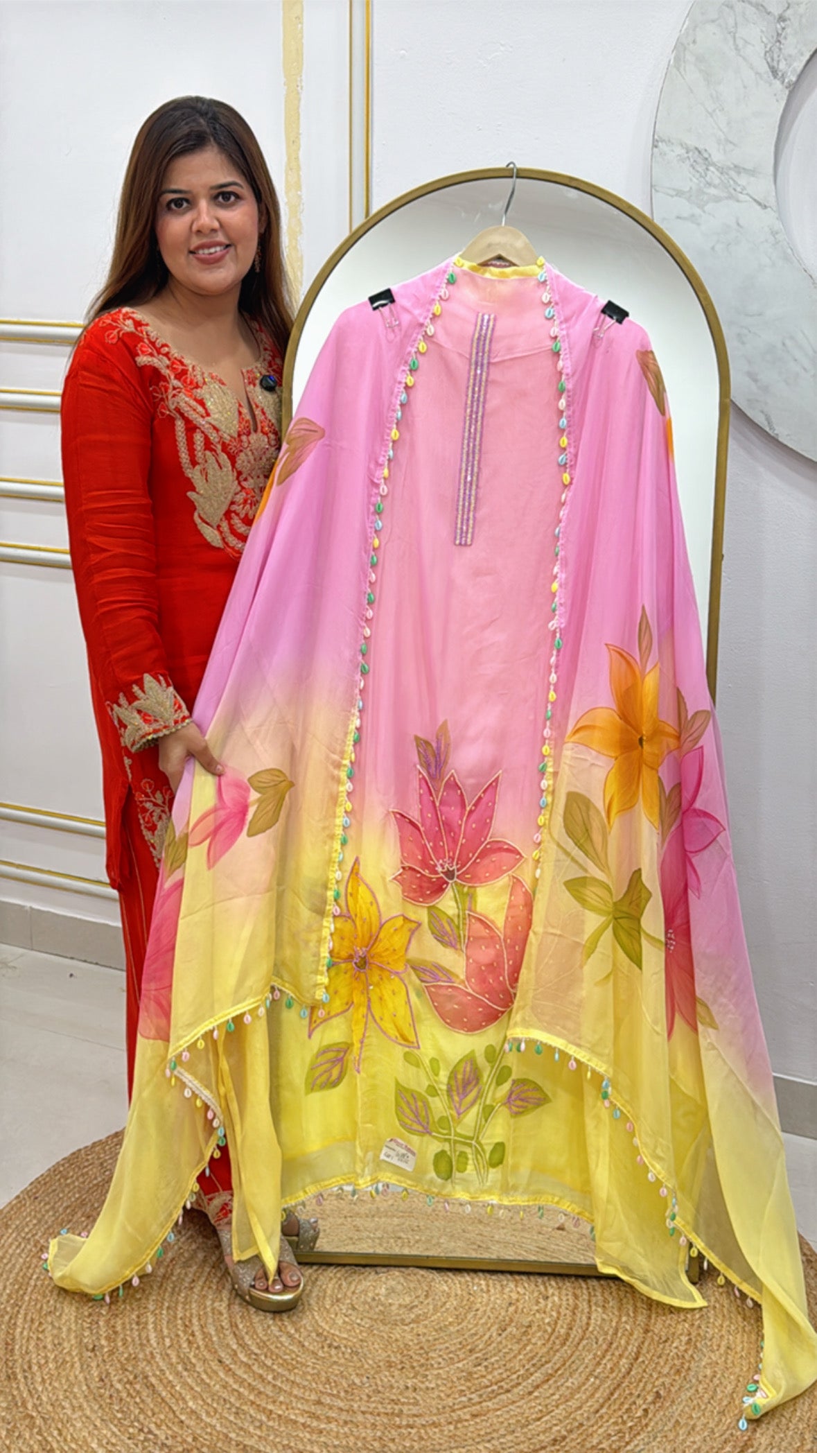 Trending and stylish hand painted pure organza suit material along with hand painted organza dupatta  GF494