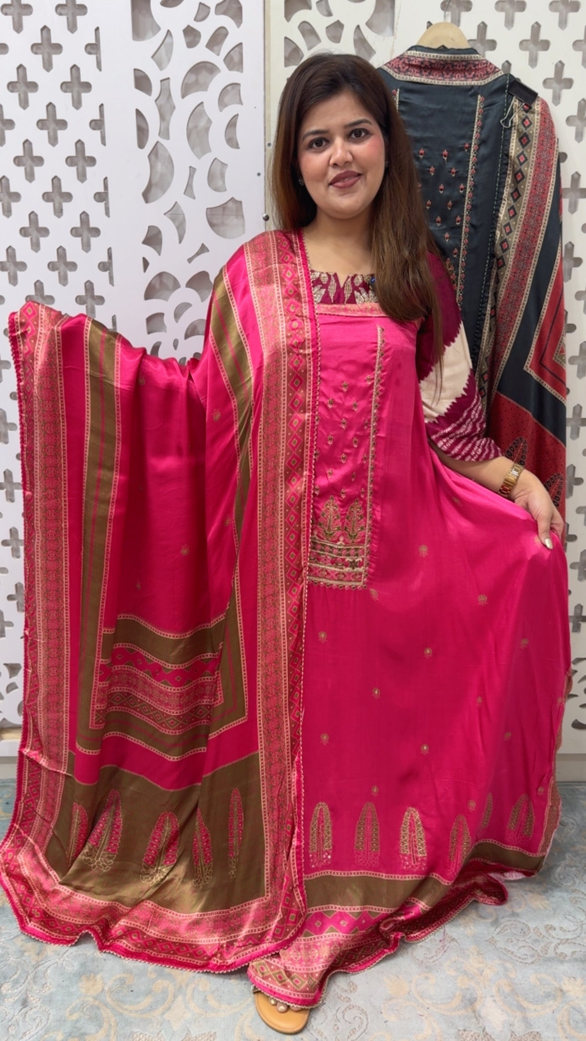 Gazzi silk magic is back ,pure and original latest Gazzi silk semi partywear suit material with pure gazzi silk dupatta GF852