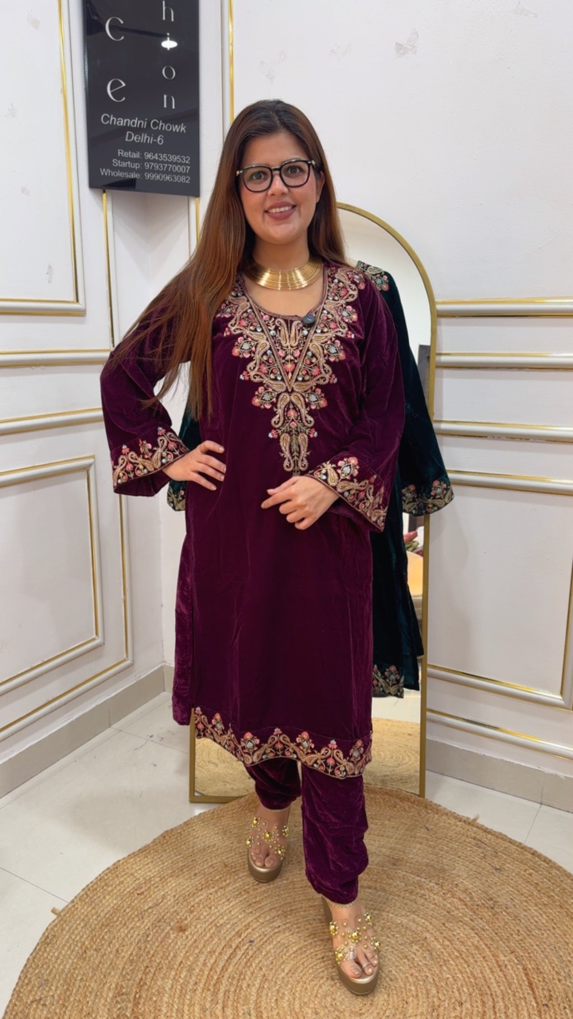 Ready to wear pure velvet Kashmiri embroidery beautiful coord set Indian style GF881