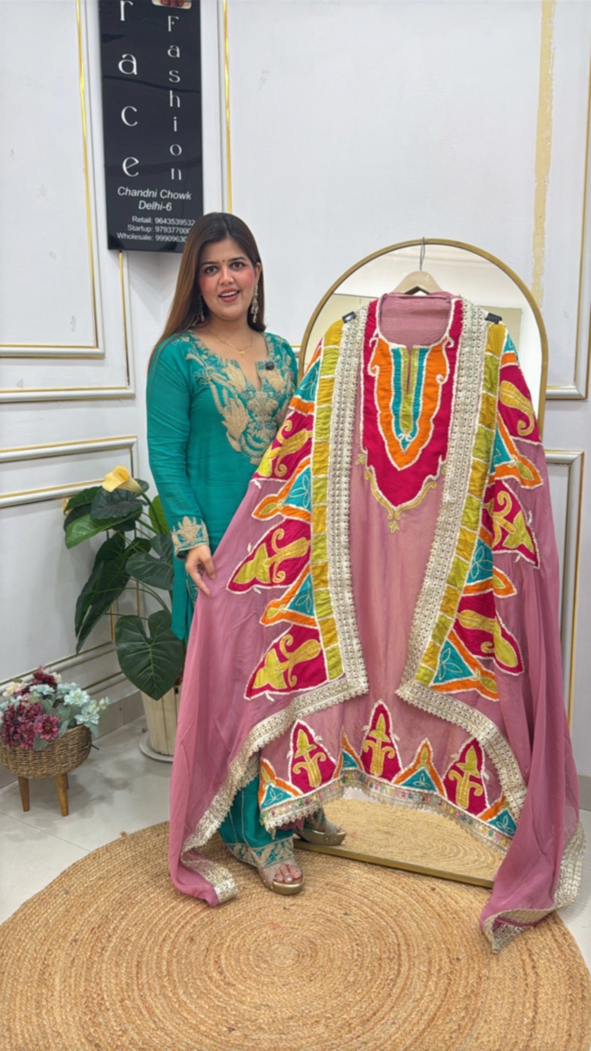 Latest and designer full applique work pure shimmer silk suit material GF615