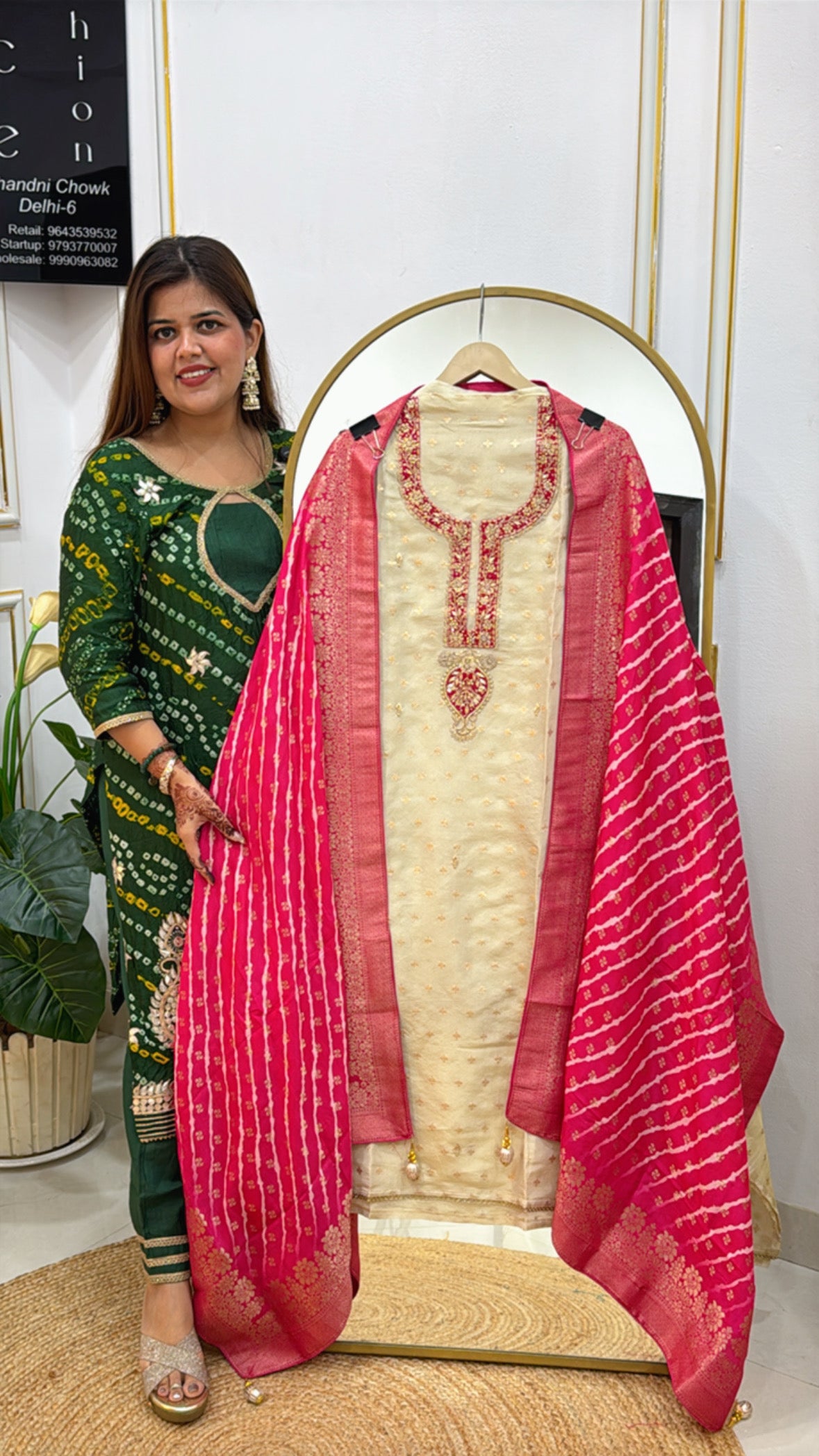 Festival Special Pure Maheshwari Silk Suit with Leheria Weaved Banarasi Dupatta GF 367