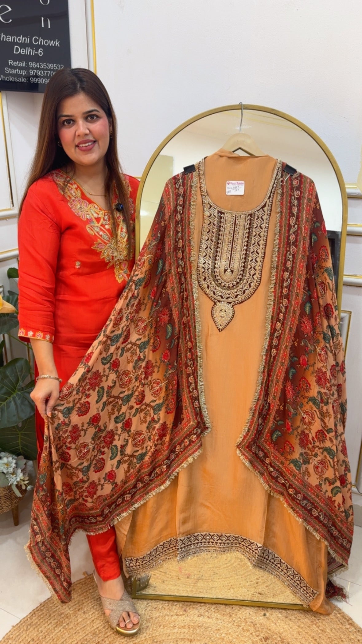 Designer and classy digital printed dupatta with all over peeta work along with pure silk handwork detailing suit material  GF765