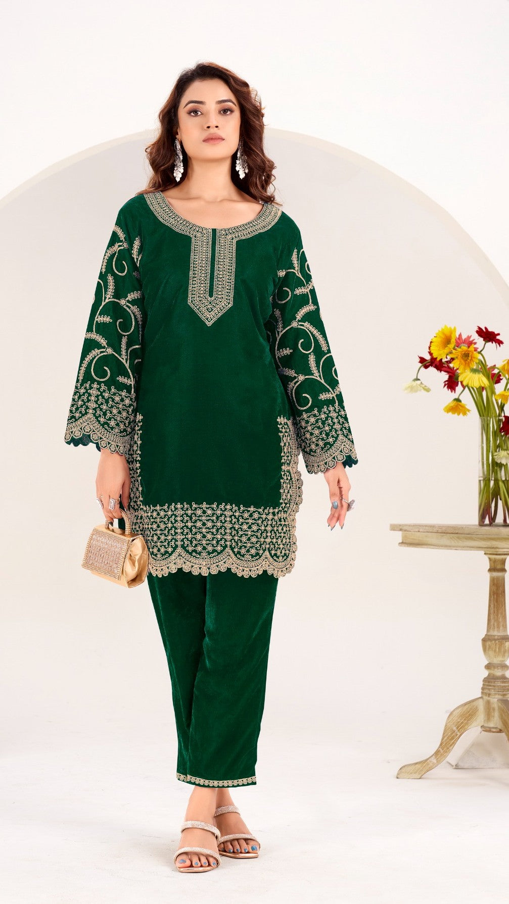 Beautiful Ready To Wear Winter Velvet Coord Set Full embroidery work over sleeves and all over Coordset very pretty and comfortable GF861