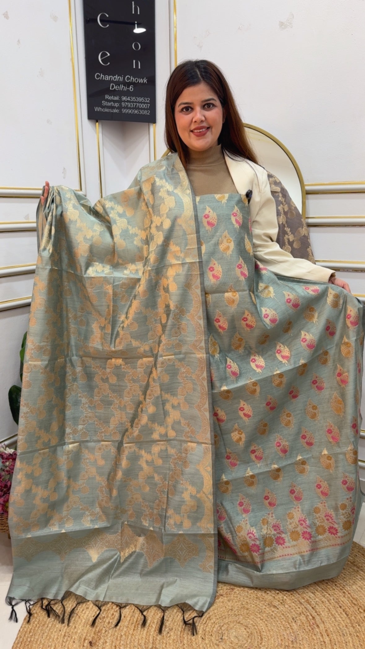 Premium Raw tusser paper silk fully weaved suit material along with full weaved silk dupatta GF869