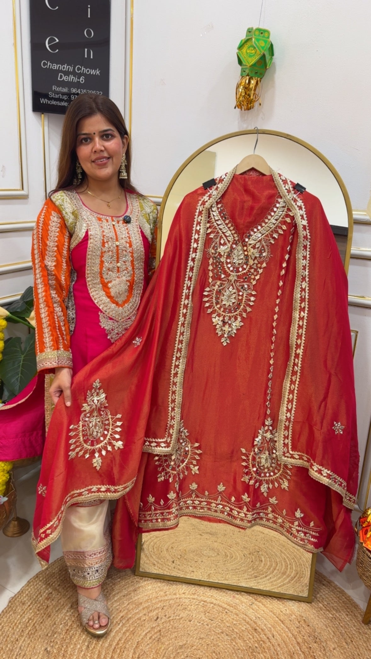 Premium gota patti Festival special pure tissue shimmer silk suit material with gota patti work dupatta GF 678