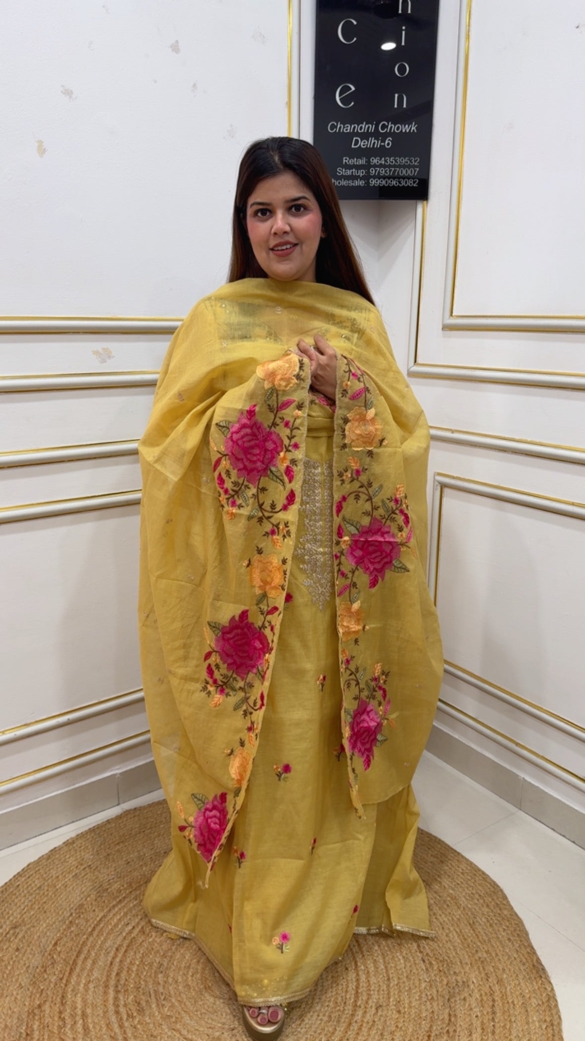 Summer special pure Mul Mul cotton Summerish and royal suit material with beautiful embroidery work dupatta GF1141 Yellow