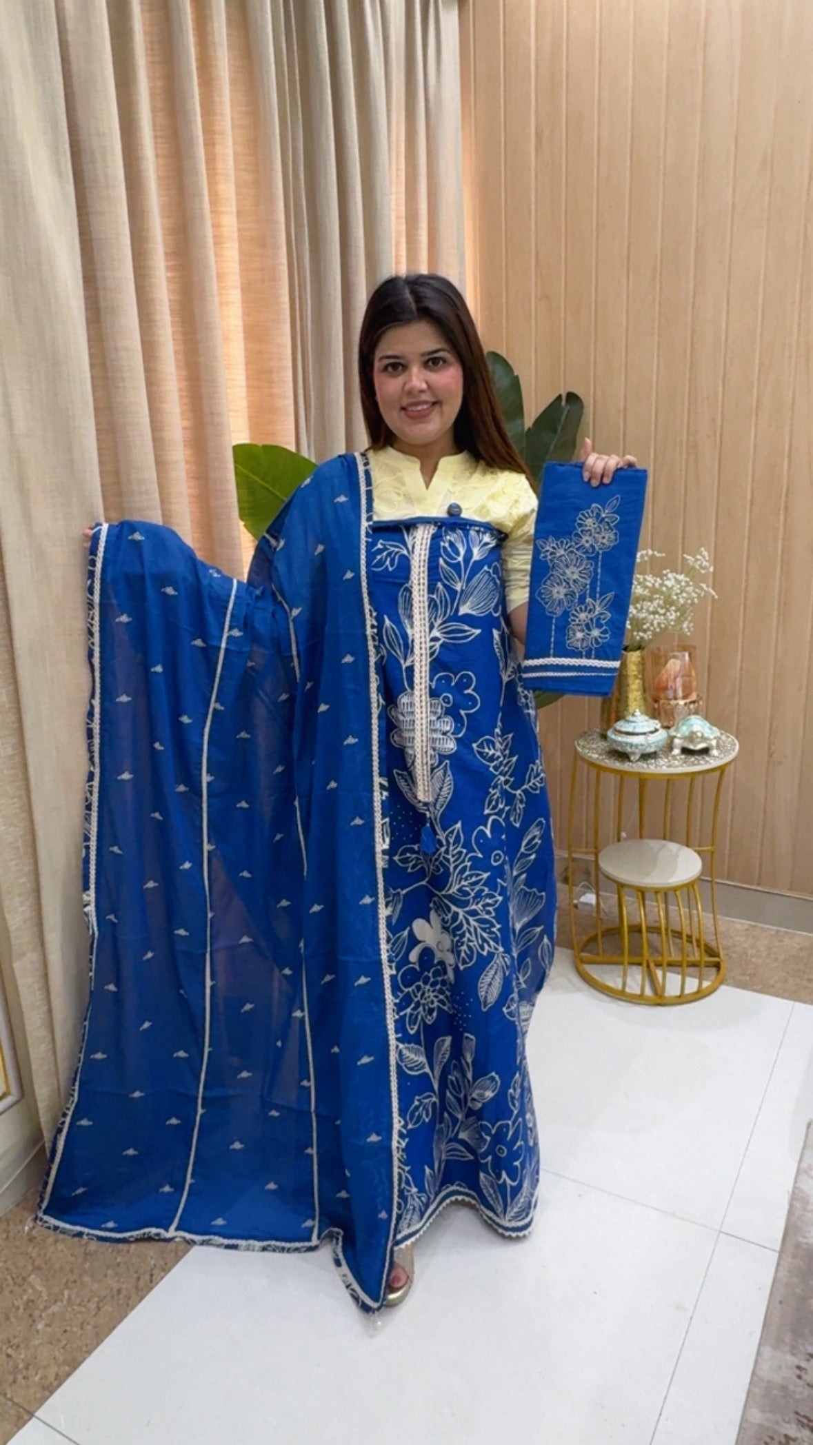 Pure cotton elegance front and back printed cotton suit material with cotton dupatta and bottom work gf1175 Royal Blue