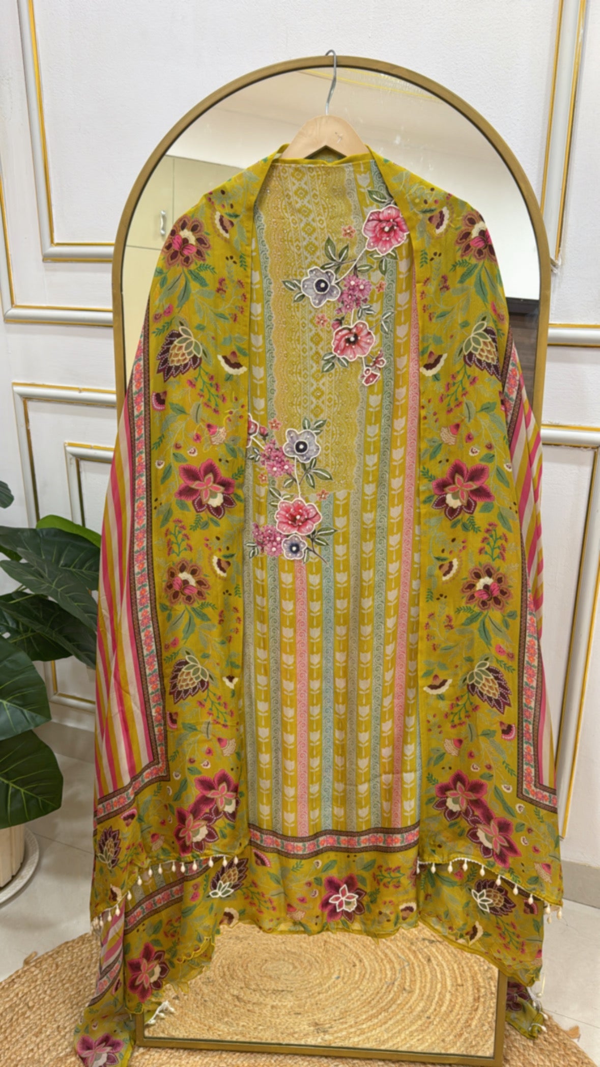 Premium Printed Organza Suit with Striped Dupatta GF 340