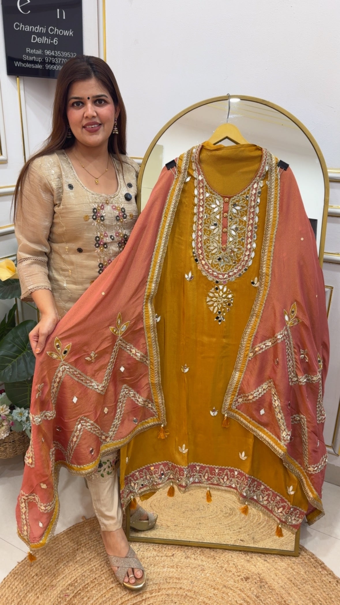 Partywear special pure silk premium Gota work mirror work premium heavy full length designer dupatta work suit material gf766