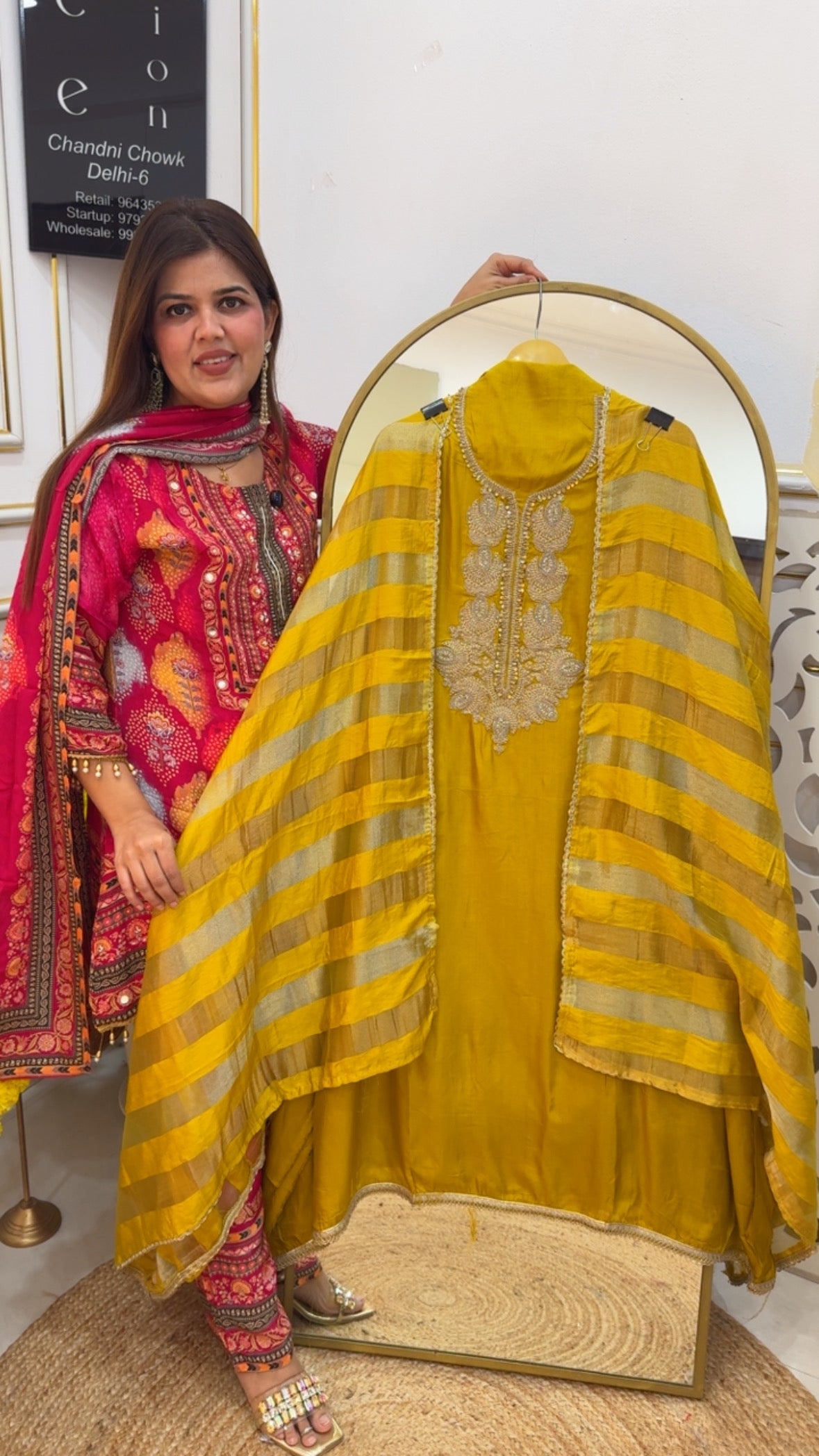 Trending pure raw Moddal silk with partywear neck handwork with premium Burberry silk dupatta GF728