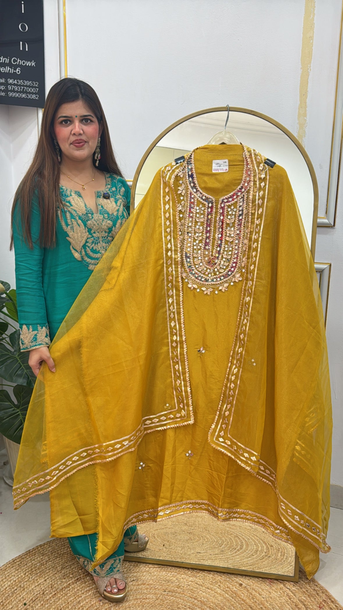 Premium pure gota work suit pure shimmer silk material with organza dupatta GF613