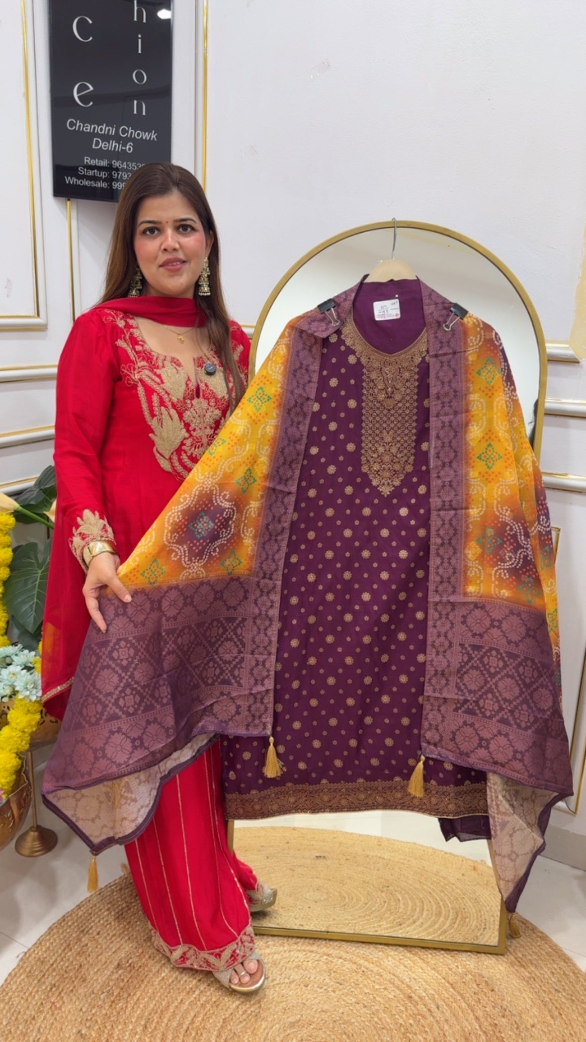 Beautiful weaved silk suit material with full weaved bandhani printed dupatta  GF680