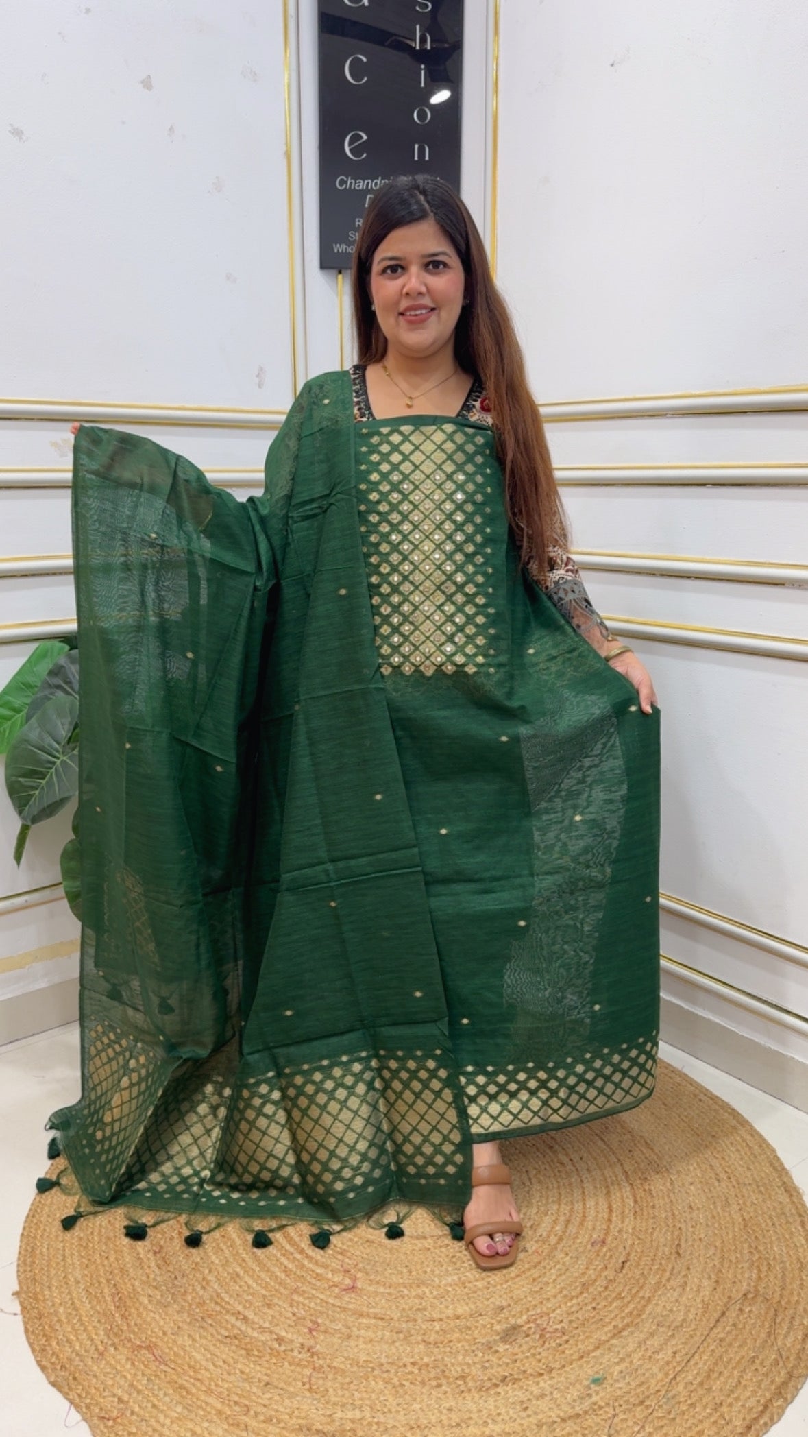Viral and huge demanded best seller gold weaved handwork engraved pure Moonga silk pure Jamdani suit material along with golden weaved dupatta gf1196