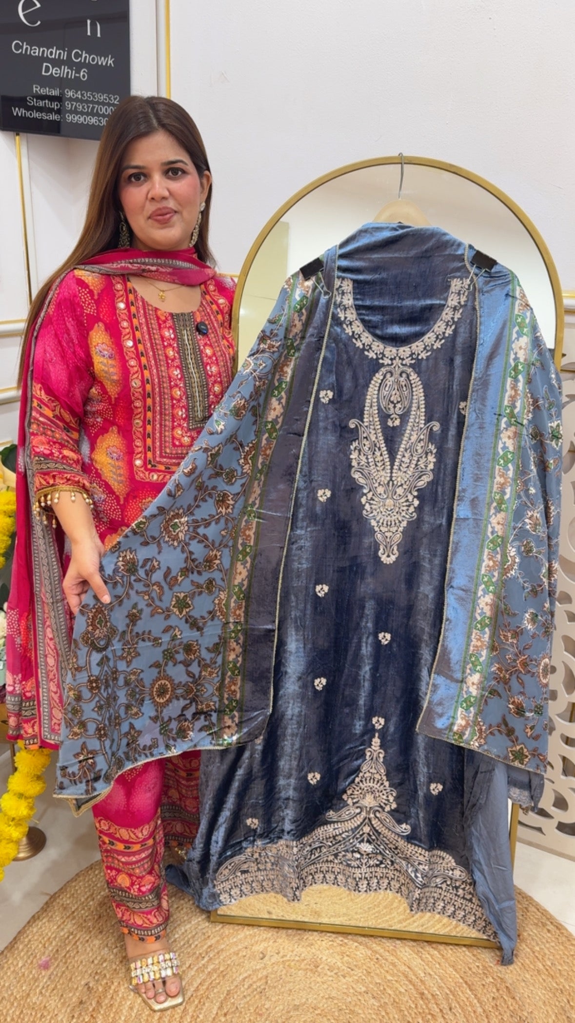 Premium luxury velvet suit material with super luxuries braso dupatta along with premium pure brocade bottom  GF768