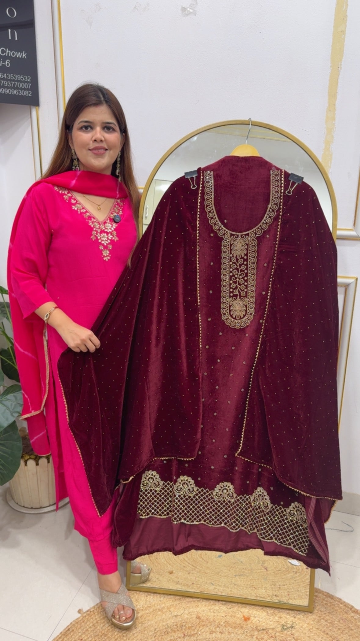 Winter special partywear full Swarovski handwork heavy velvet suit materials with velvet dupatta and velvet bottom GF786