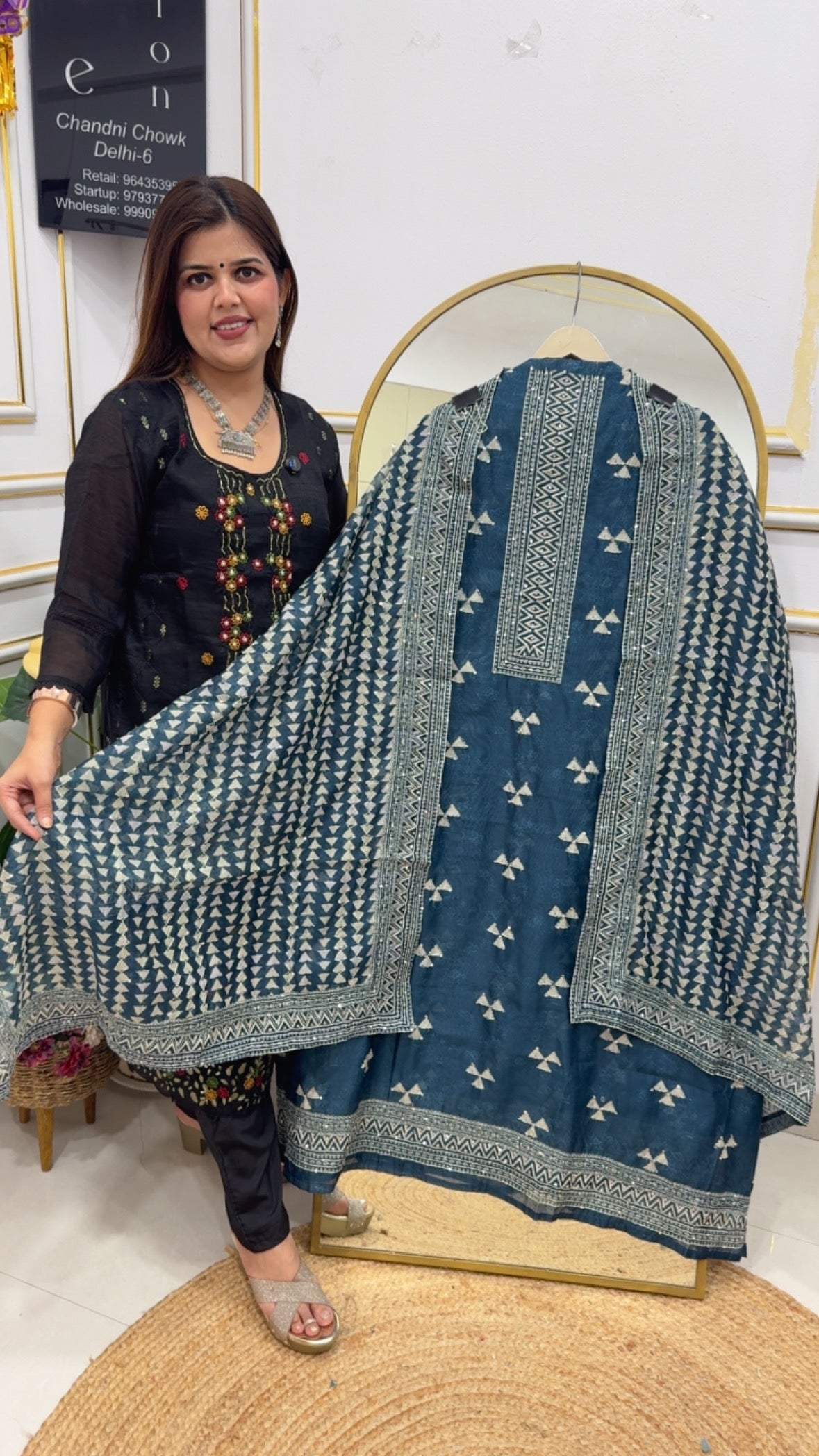 Premium casual wear Kantha embroidered pure soft Chanderi silk suit material with printed and Kantha embroidery all over suit material GF775