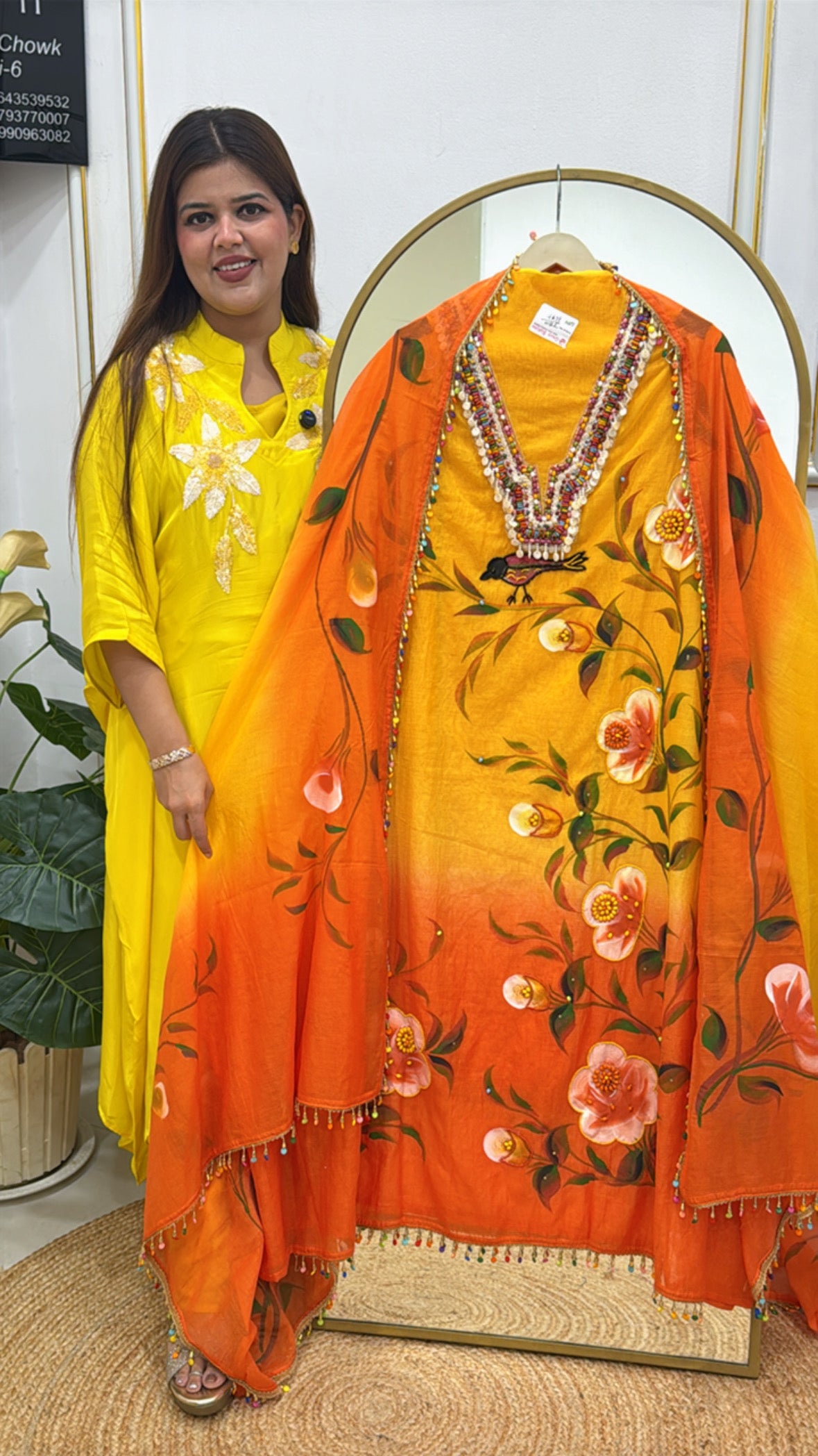 Premium Mul Mul Unstitched Suit with Hand Brush Artwork &amp; Painted Dupatta GF 298