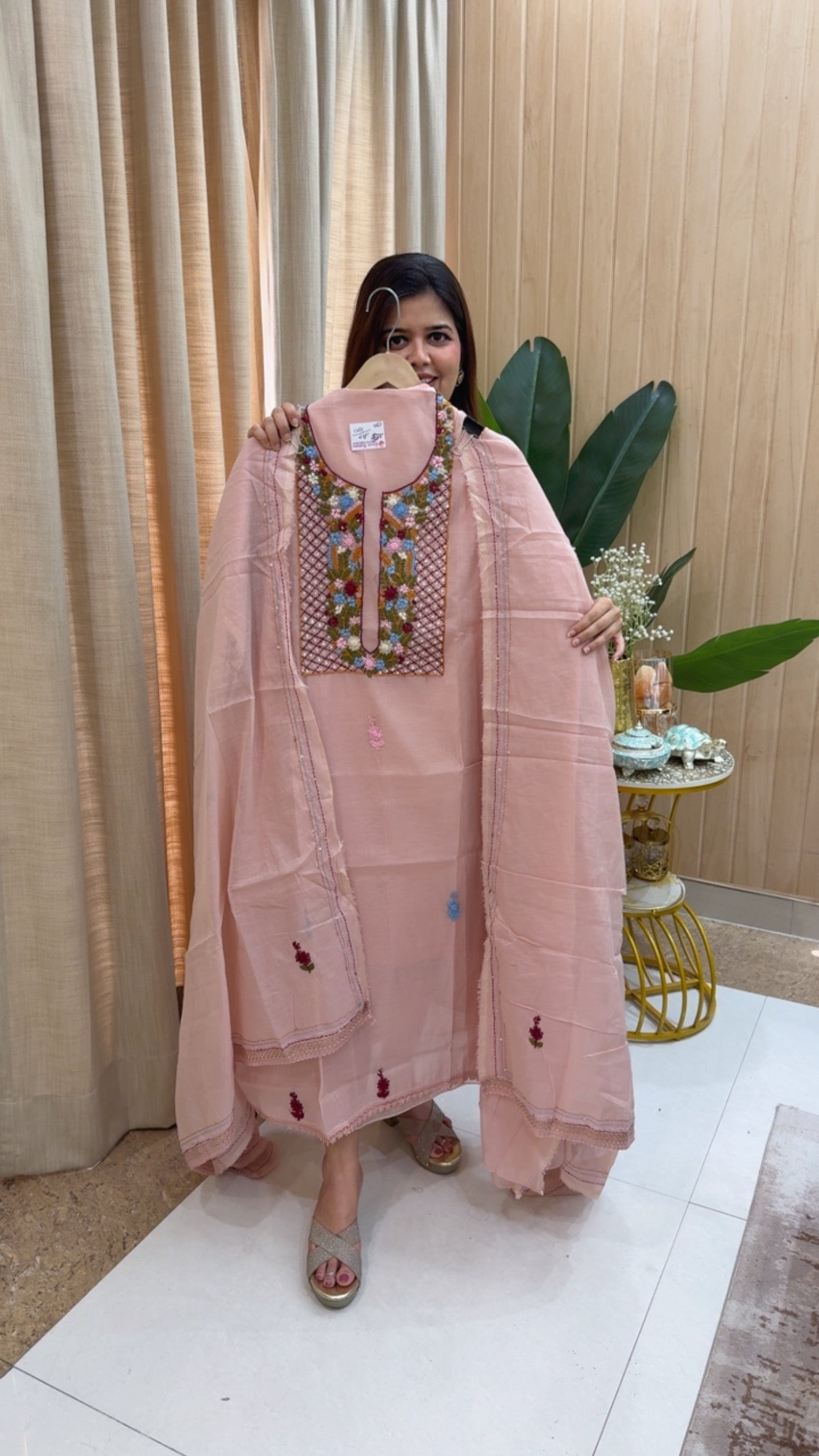 Premium quality Kantha handmade embroidered Mul Mul suit material along with premium Mul Mul dupatta GF1188