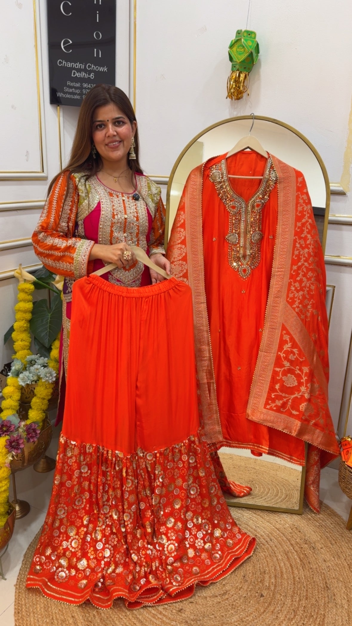 Designer full sequence stiched garara with pure silk kundan work semi-stich shirt (upto size 48) GF 677