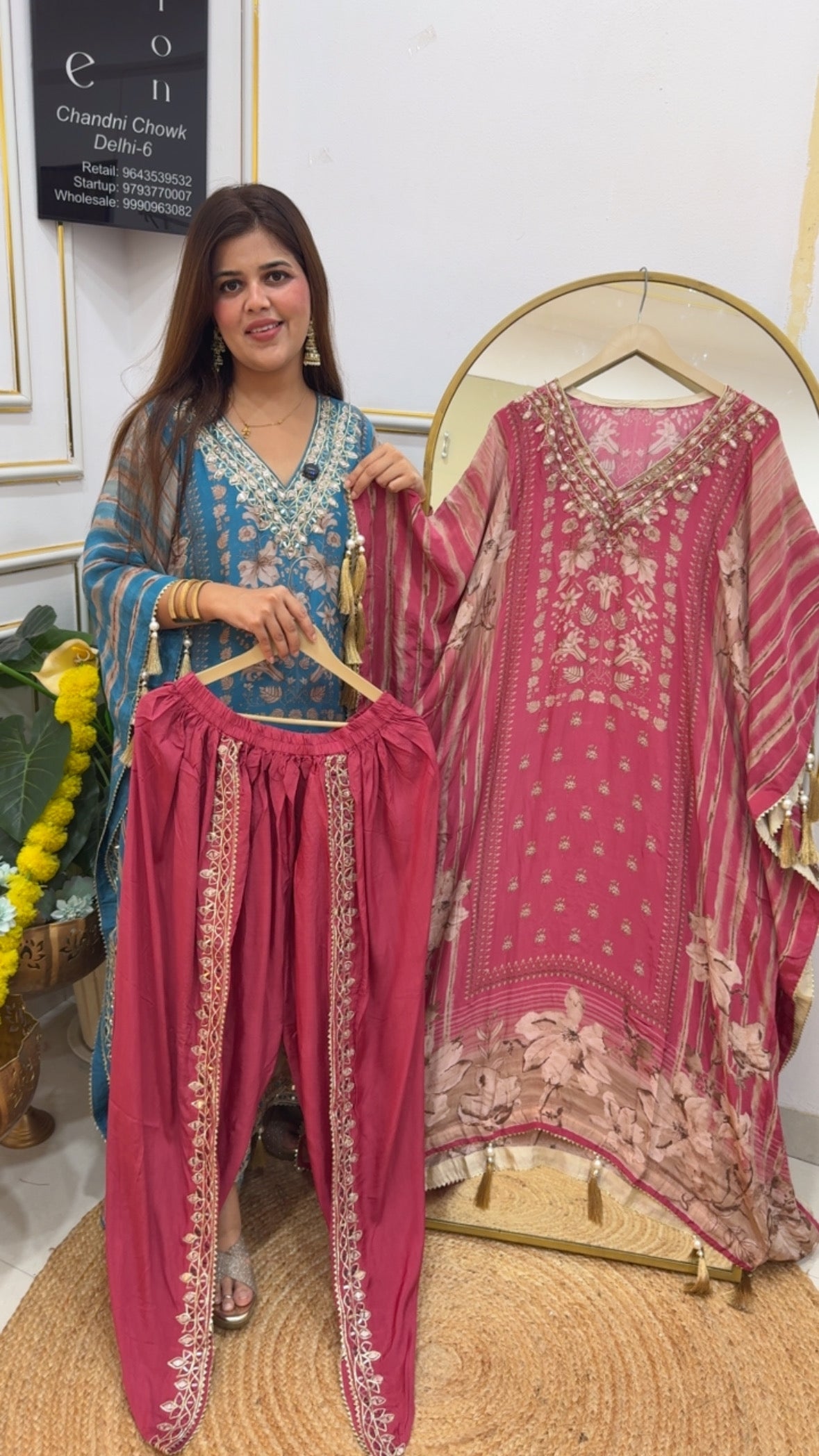 Premium pure crepe digital printed handwork ready to wear kaftan dresses (upto size 46) GF700