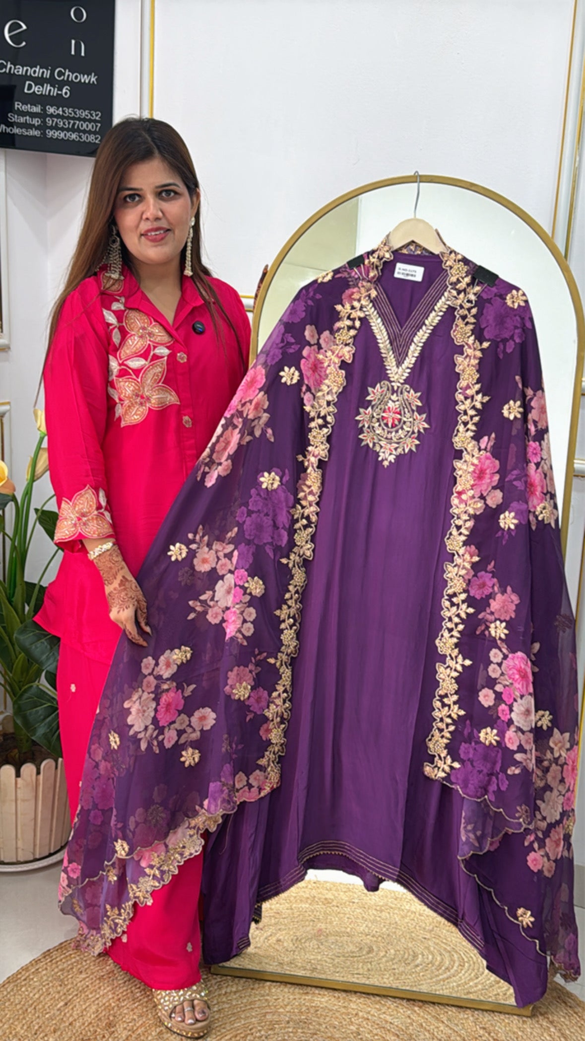 Partywear Pure Crepe Suit Material with Handcrafted Digital Organza Dupatta GF 392