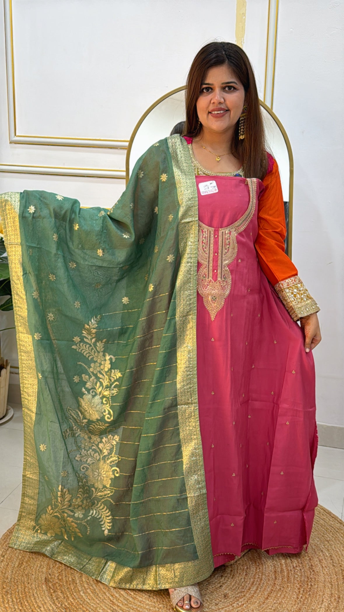 Elegant Soft Modal Silk Suit with Neem Doria Neckwork &amp; Weaved Dupatta GF 447