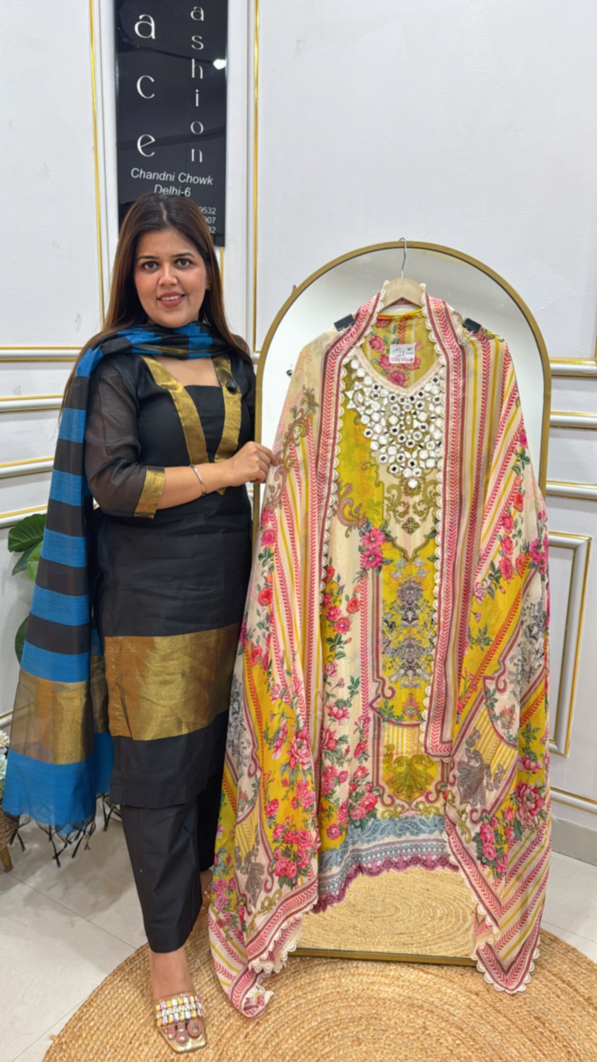 Rakhi Special – Soft Silk Suit Material with Zardozi Neck &amp; Weaved Dupatta GF 360