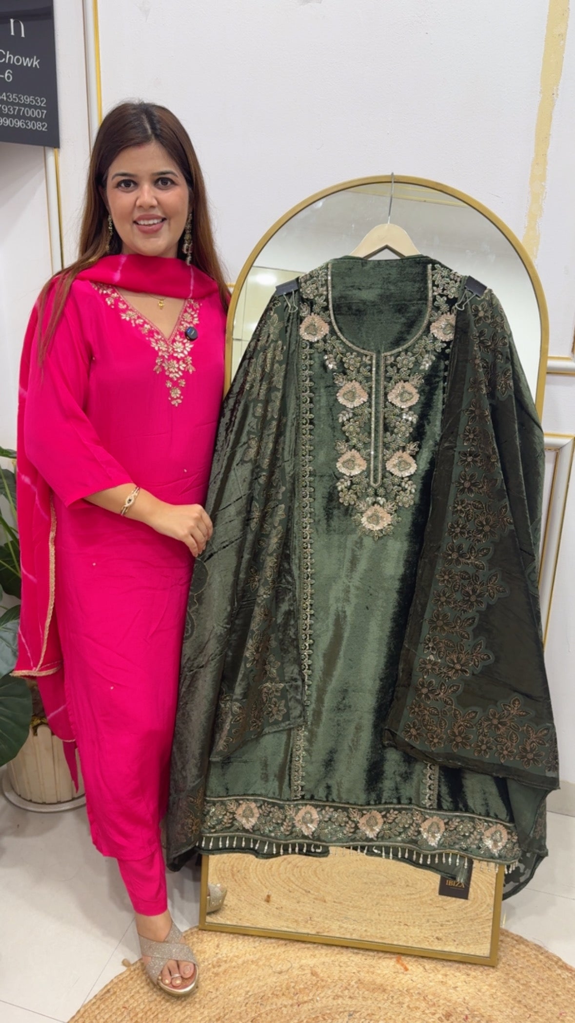 Royal and Designer pure velvet partywear handwork pashmina suit materials with royal Brasso velvet dupatta with premium handwork detailing neck with premium velvet bottom GF790