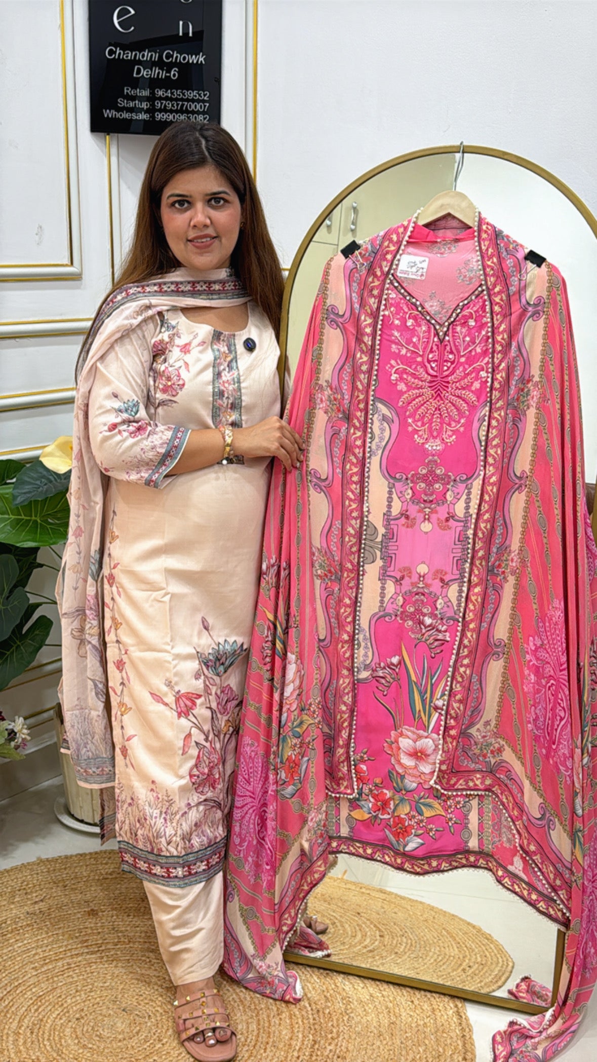 Pure Crepe Suit Material with Karachi Print, Handwork & Digital Crepe Karachi Dupatta GF 350