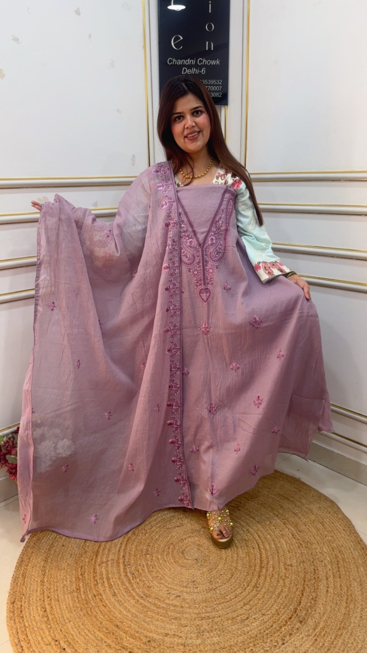 Ultra premium Mul Mul pure and elegant suit material with tone to tone embroidery all over suit material and embroidery dupatta GF1066 Rosewood Mauve