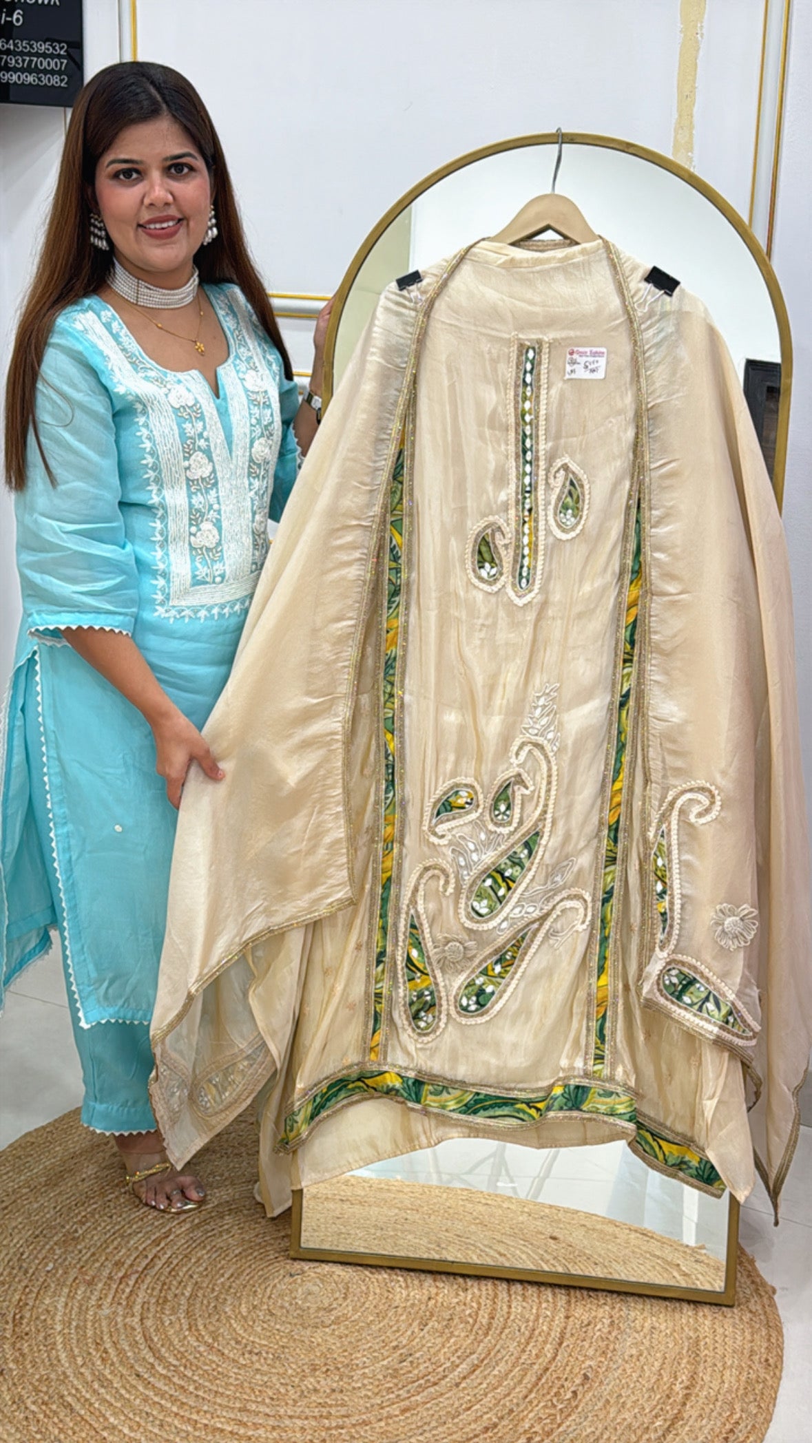 Everyone's favorite golden ivory with full boho embroidery work all over shimmer silk material along designer shimmer silk dupatta GF510