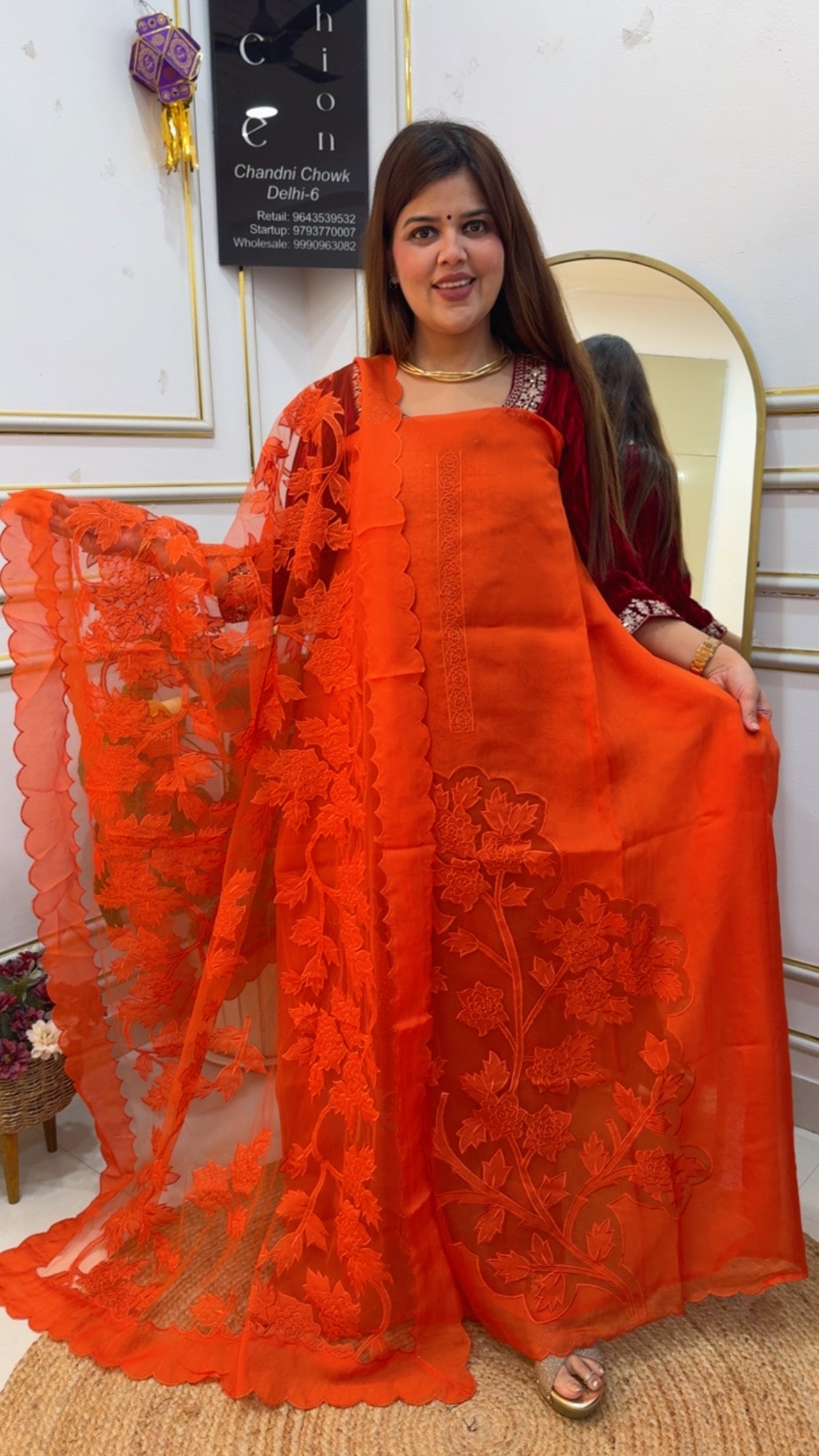 Super unique and Designer partywear applique work suit material  with vibrant colours and latest styling GF865