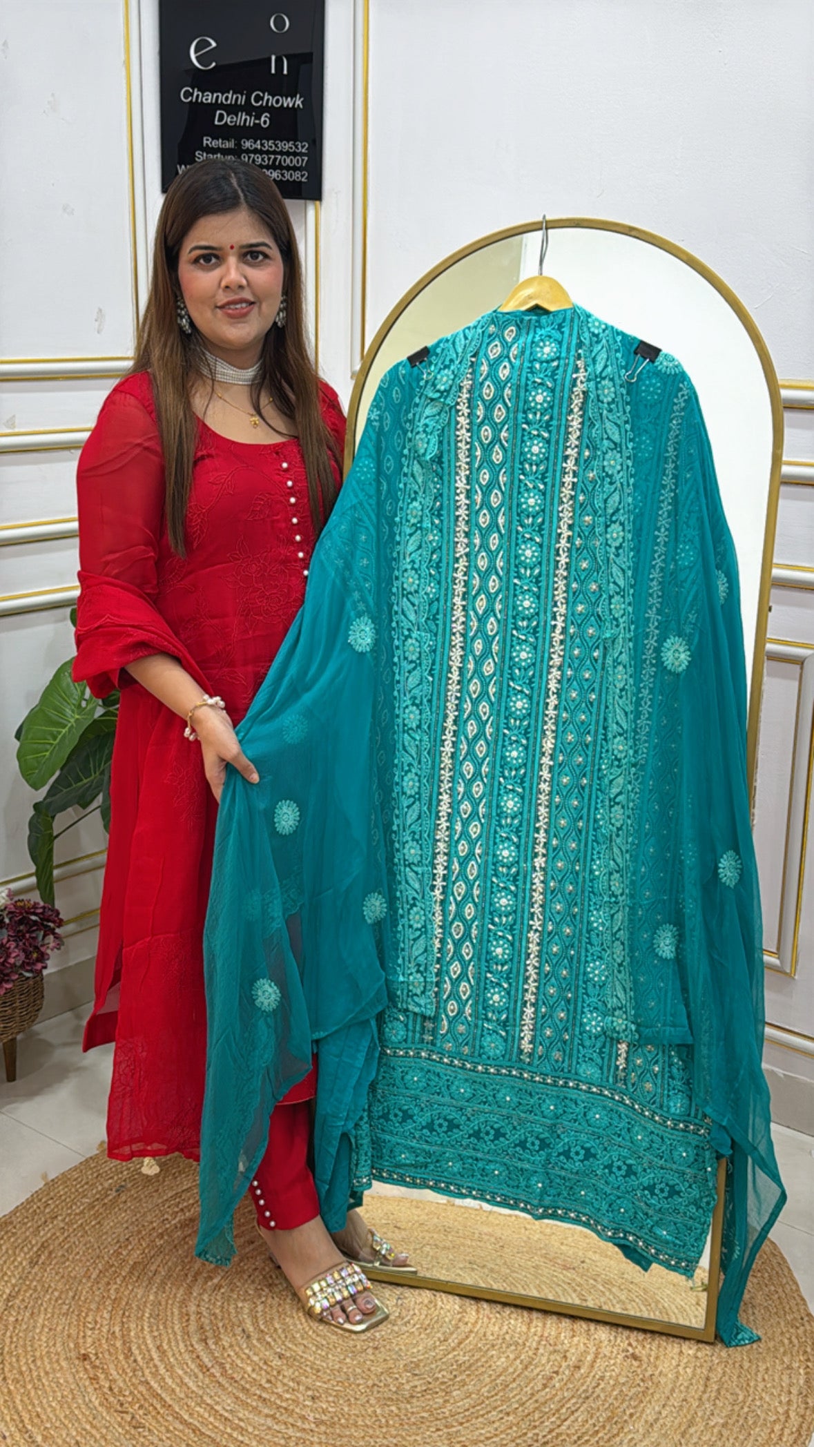 Evergreen Pure Georgette Lucknowi Chikankari Handwork Suit with Embroidered Chiffon Dupatta GF 545