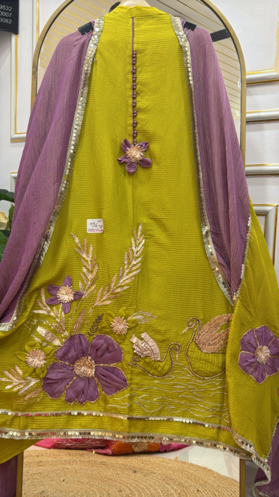 Designer 3d applique work latest creation pure shimmer silk material with designer applique crushed silk dupatta GF627