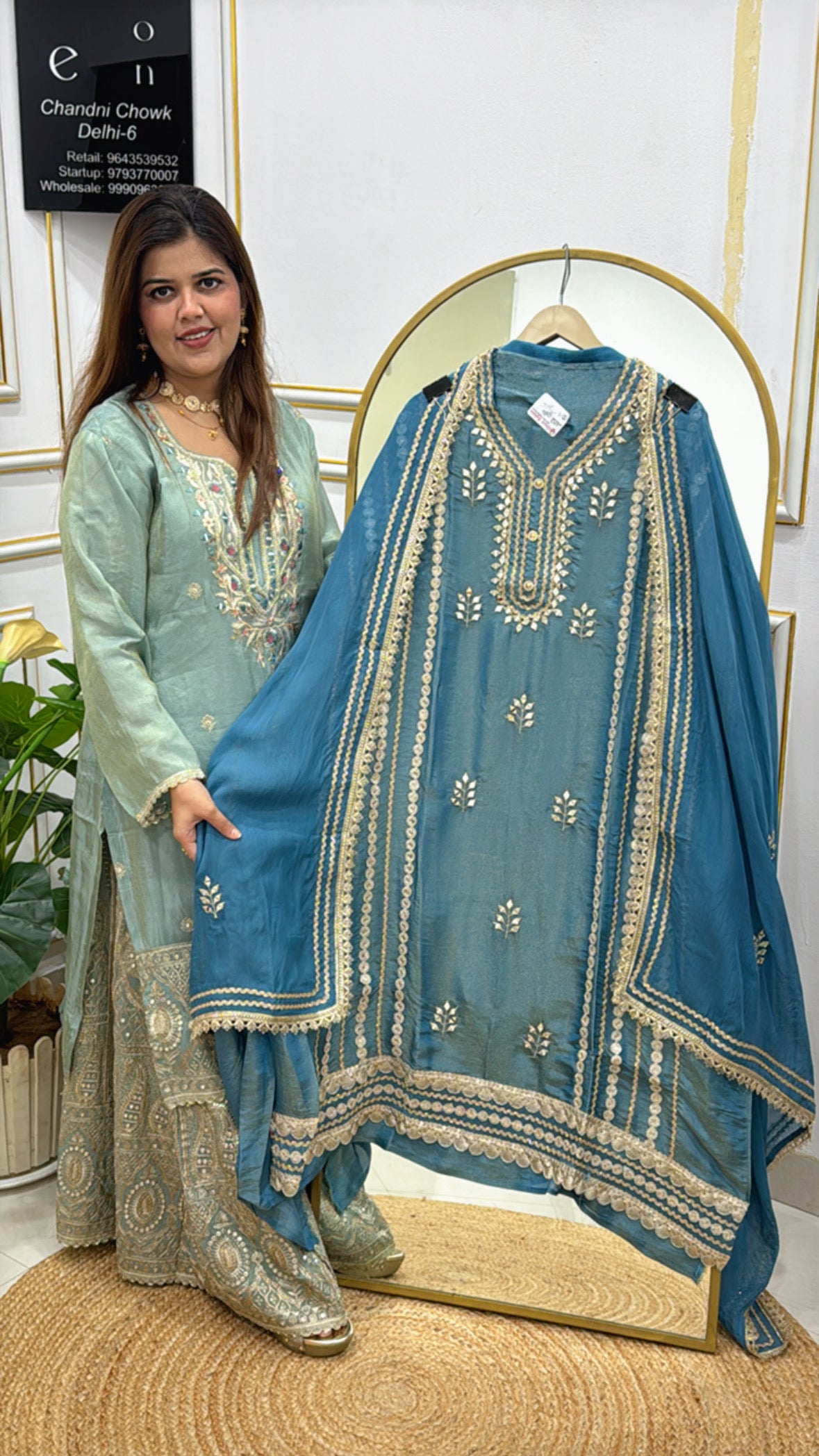 Festival special pure shimmer silk suit material along with latest mirror and gota detailing  GF560