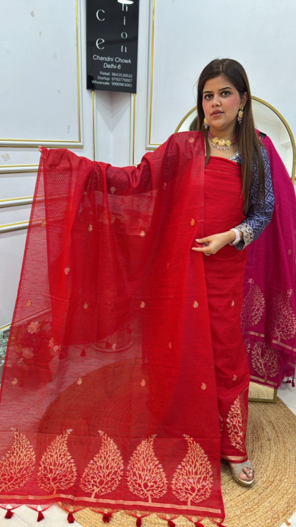 Premium pure moonga silk jamdhani with golden weaved jamdhani all over shirt and dupatta GF 645