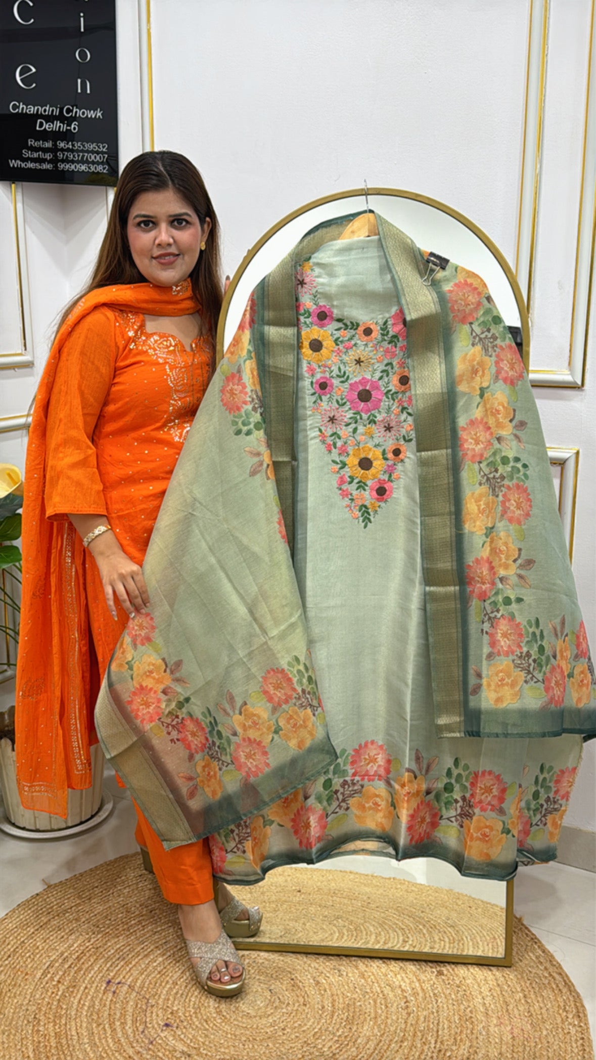 Premium Shimmer Silk Suit Material in Metallic Finish with Elegant Printed Dupatta GF 343