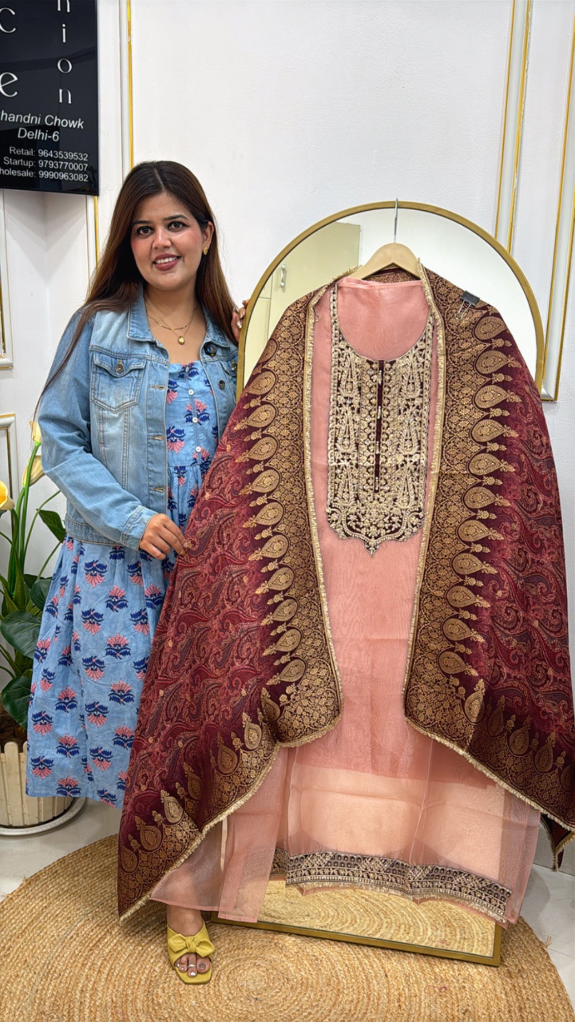 premium glass tissue unstiched suit with fully weaved banarasi dupatta GF 296