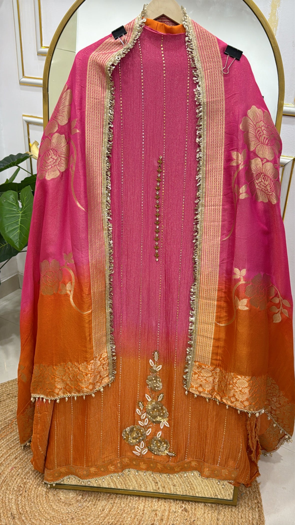 Partywear special ombre style premium handwork with pure crushed shimmer silk material along with full length designer dupatta GF 547