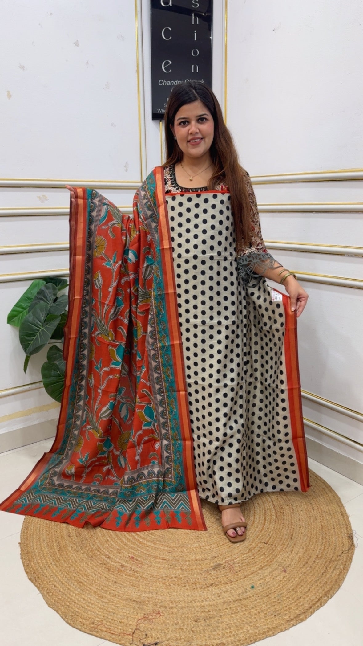 Summer trending polka creation pure Mul Maheshwari premium suit material along with premium Mul Maheshwari elegant printed dupatta gf1195