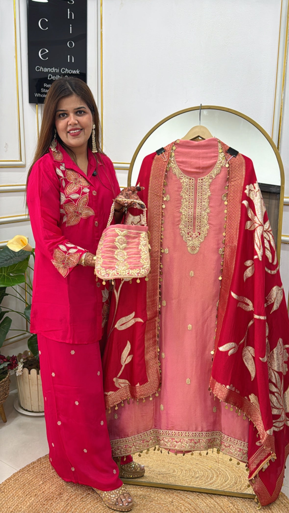 Designer Silk Suit Material with Coin Detailing &amp; Weaved Dupatta GF 381