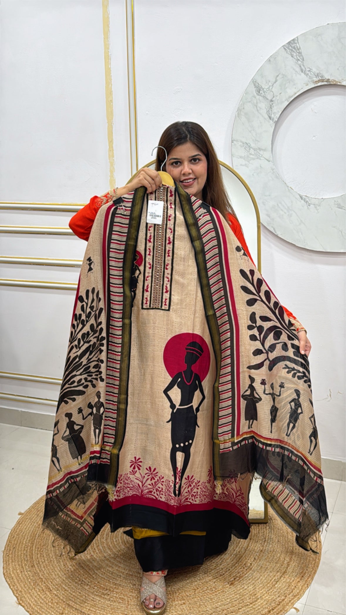 Premium 60gm pure mul chanderi kalamkari printed suit material with mul chanderi printed dupatta GF500