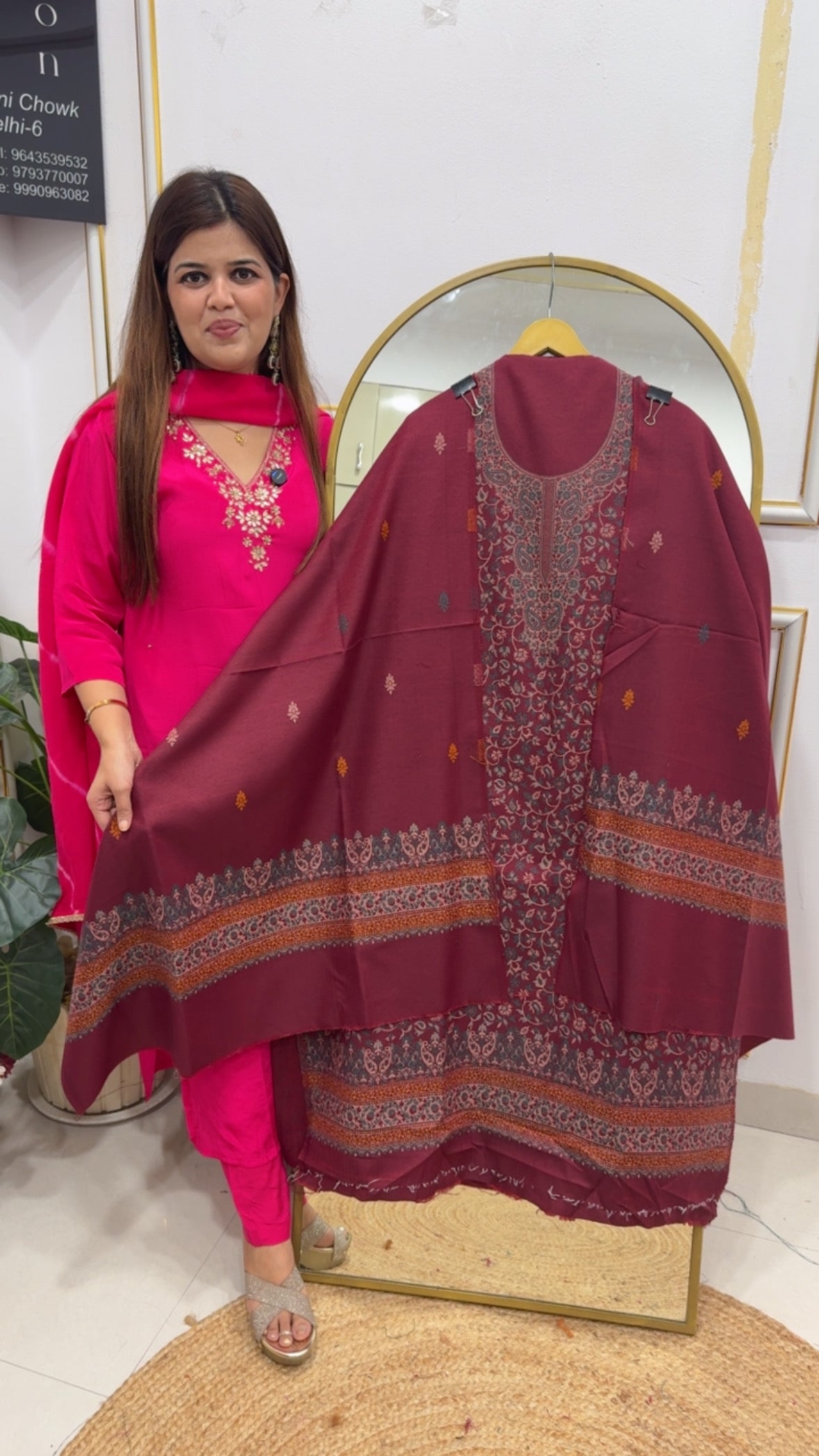 Winter pashmina premium kani printed self weaved pashmina shirt with pashmina duapatta with self weaved pashmina bottom GF789