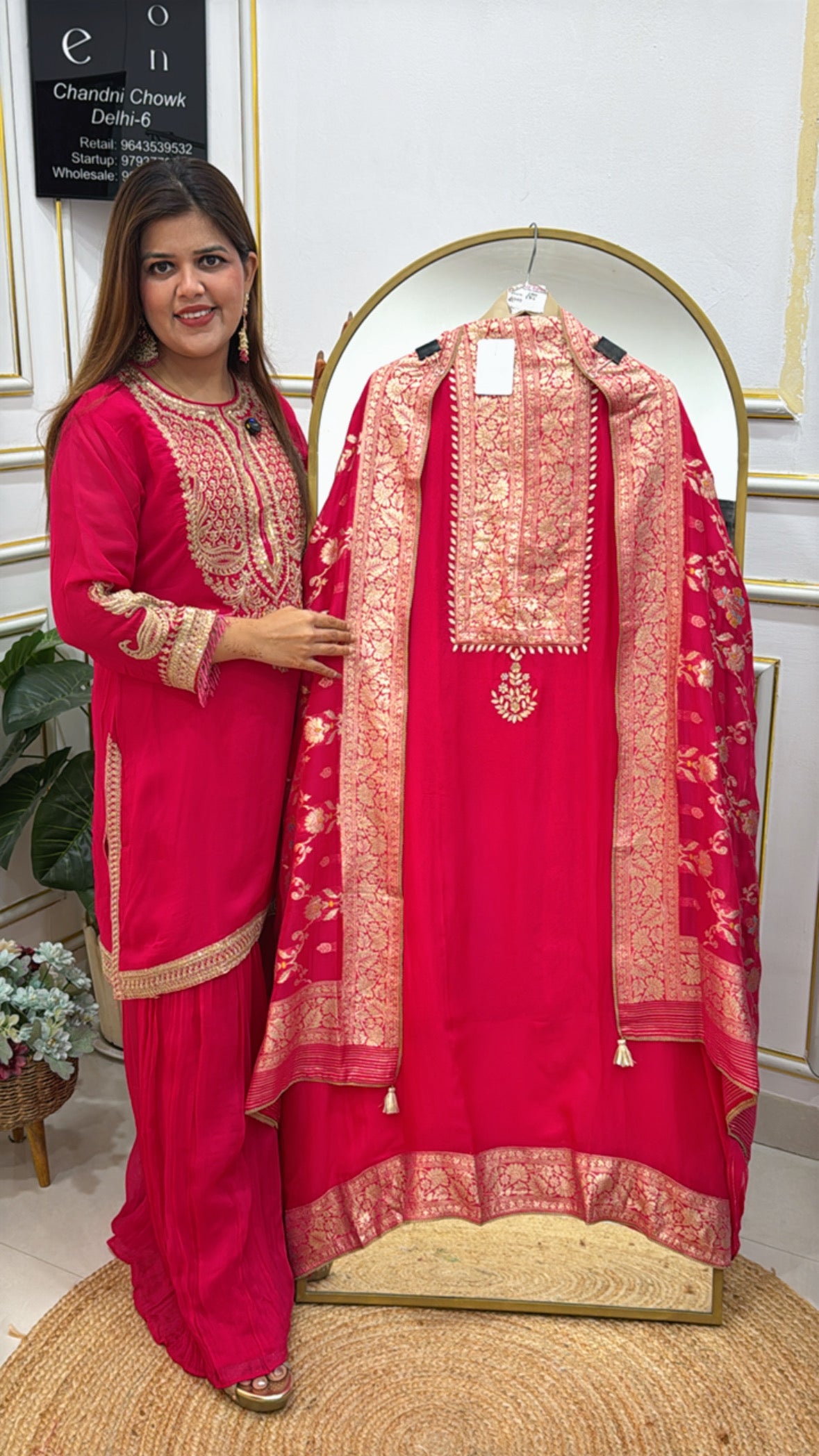 Partywear Special Pure Silk Kanjivaram Weaved Neck Suit Material with Weaved Organza Dupatta GF 441