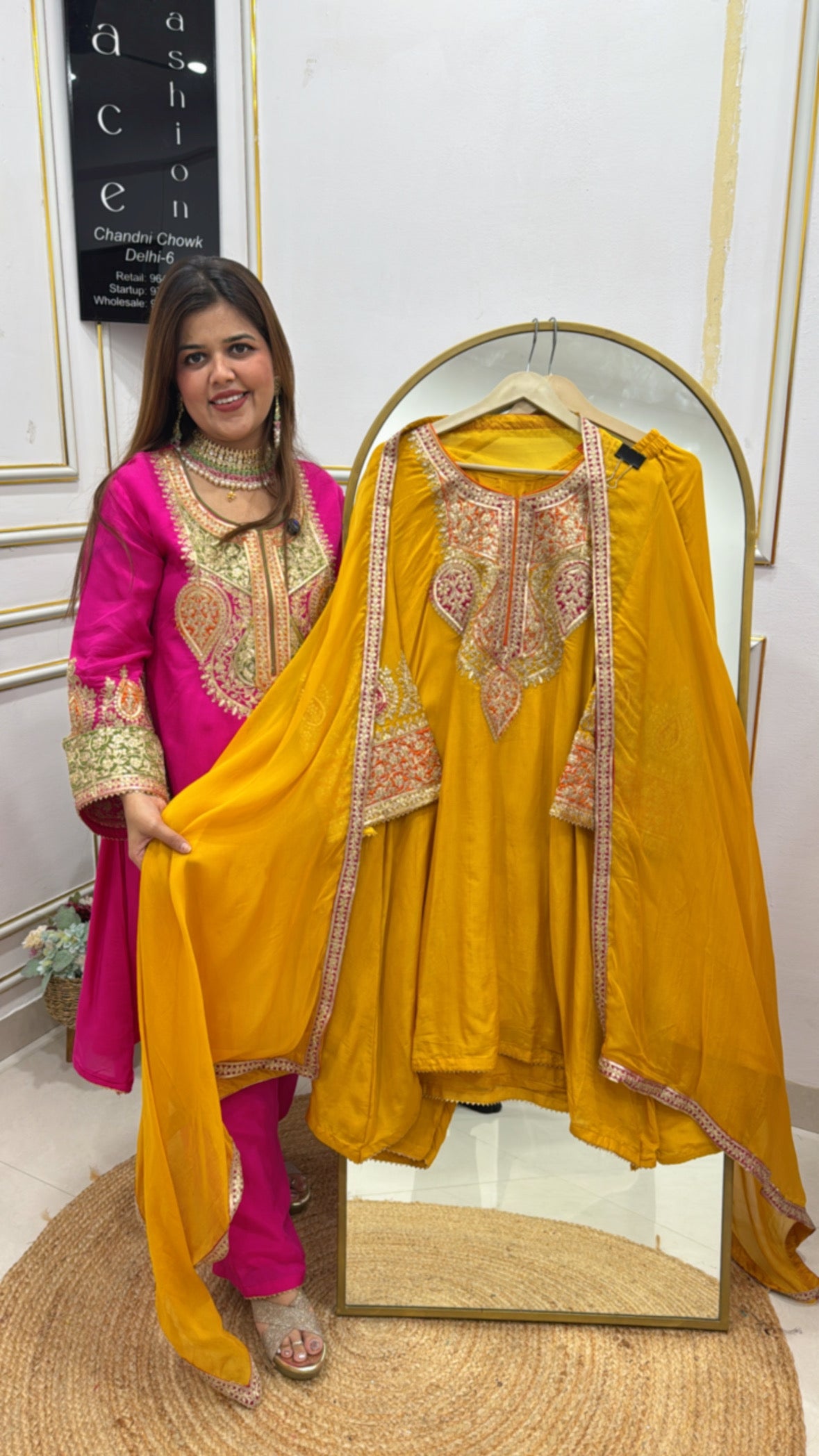Ready to wear designer pure silk doria zardoji work all over shirt, neck, sleeves along with smart flappers and organza dupatta (fits upto size 44) GF554