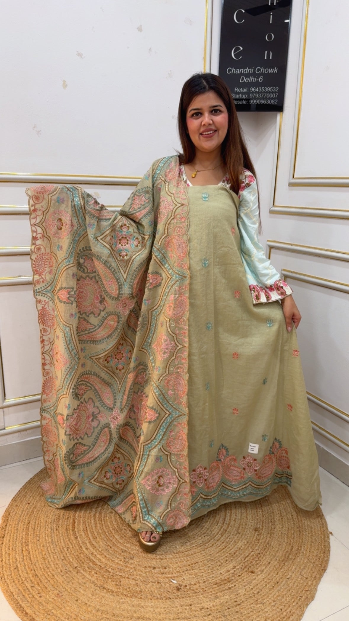 Best seller Mul Mul cotton super classy suit material along with full embroidery royal premium embroidered dupatta work GF1134 Light Green